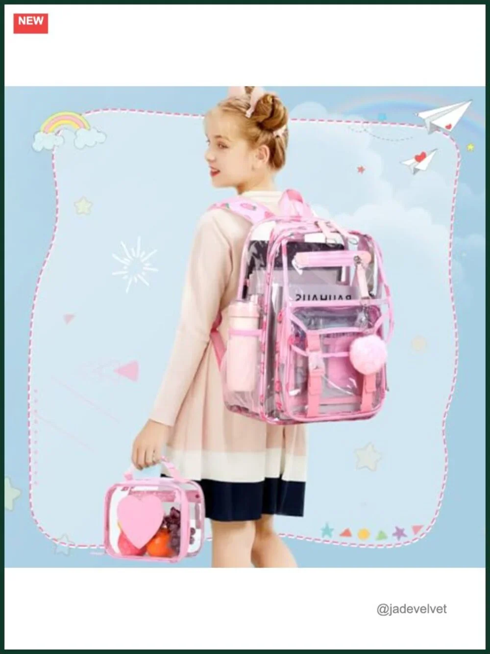 Clear Backpack with Matching Lunch Bag, Stadium Approved, Heavy Duty PVC, Kids